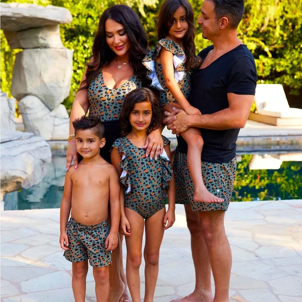 Posh Peanut Boys Swim Trunks | green leopard